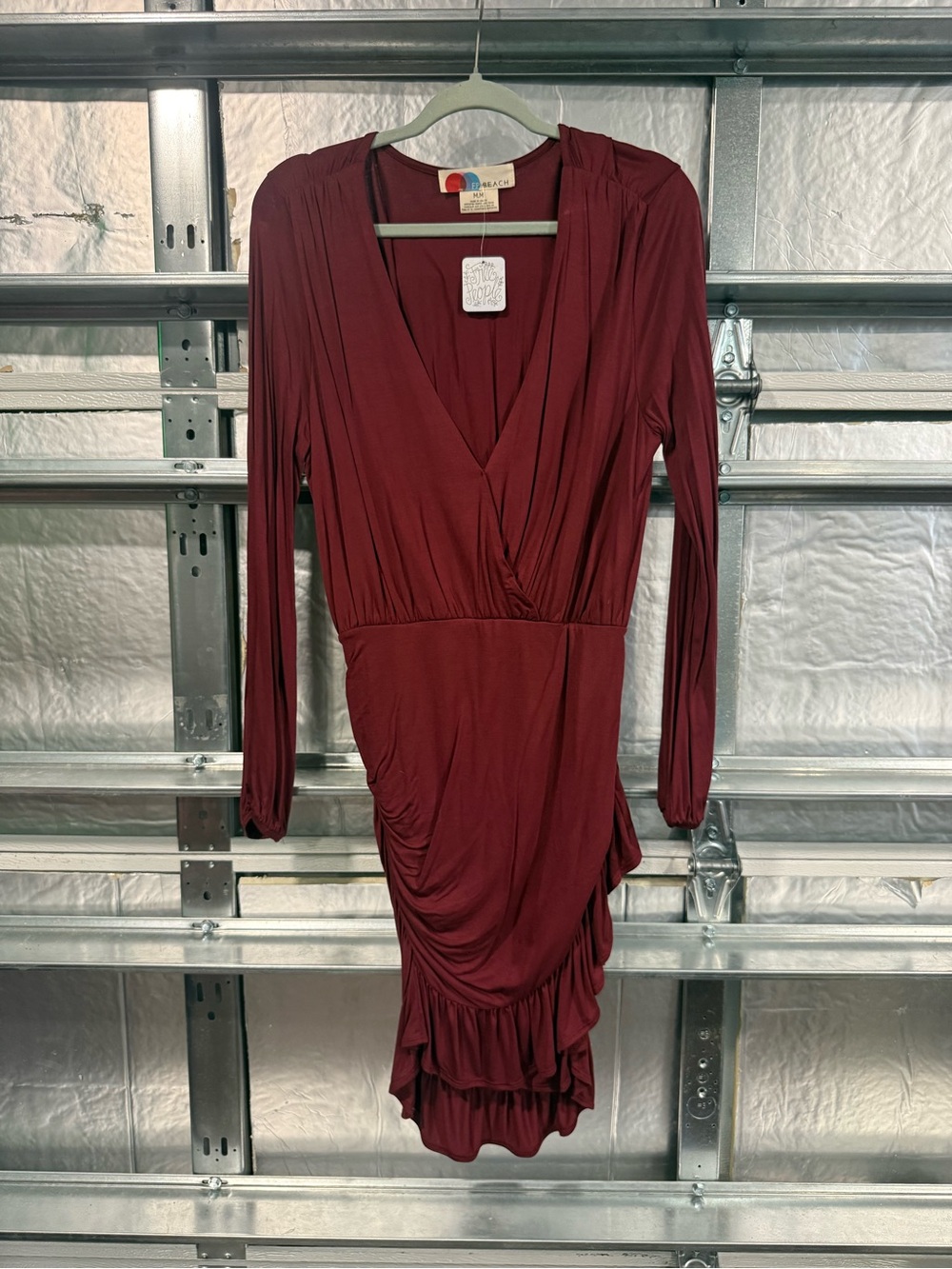 Free People “Beach” Long-Sleeve Boho Burgundy Wrap-Front Dress